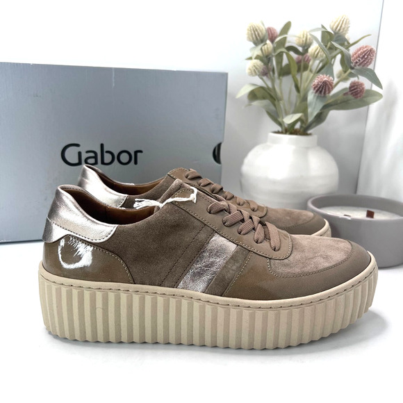 Gabor 53.203.14 Patent Leather/Suede Sneakers Lace-Up Metallic/Tan Women 9 NWB - Picture 3 of 13